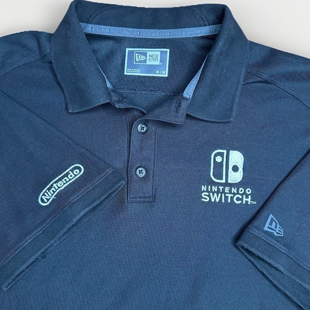 New Era Nintendo Switch Polo Shirt Mens Medium Black N64 Employee Performance